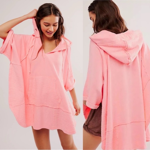 We The Free Tops - New We The Free So Fresh Poncho Faded Pink Size M/L Frayed Oversized